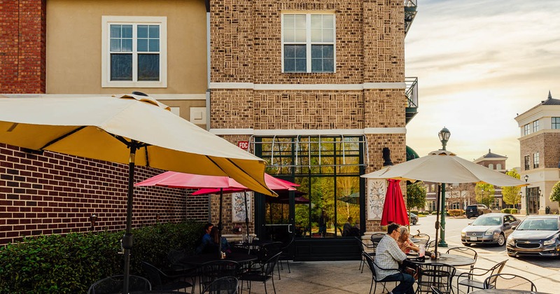 Exterior, patio, tables and chairs, parasols