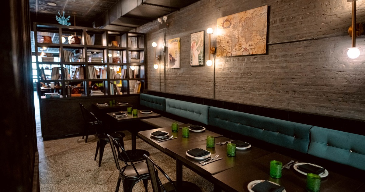 Interior seating area with chairs and tables
