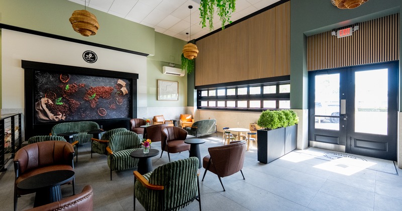 Interior, armchairs, coffee tables