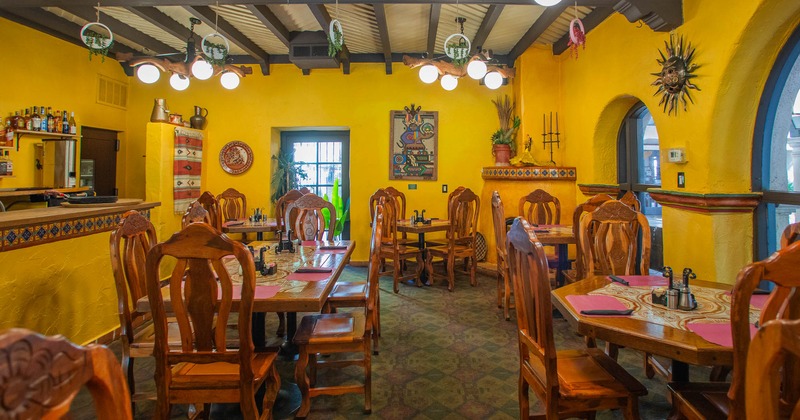 Interior seating area with chairs and tables