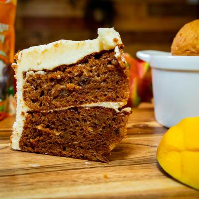 A piece of layer cake with cream