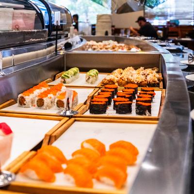 Assorted sushi dishes.