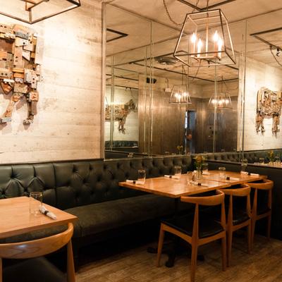 Interior, banquette seating area