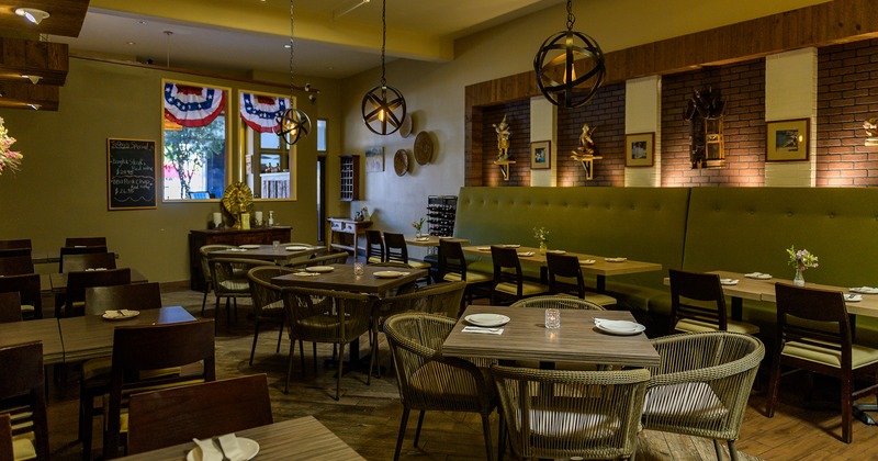 Interior, dining area with set tables