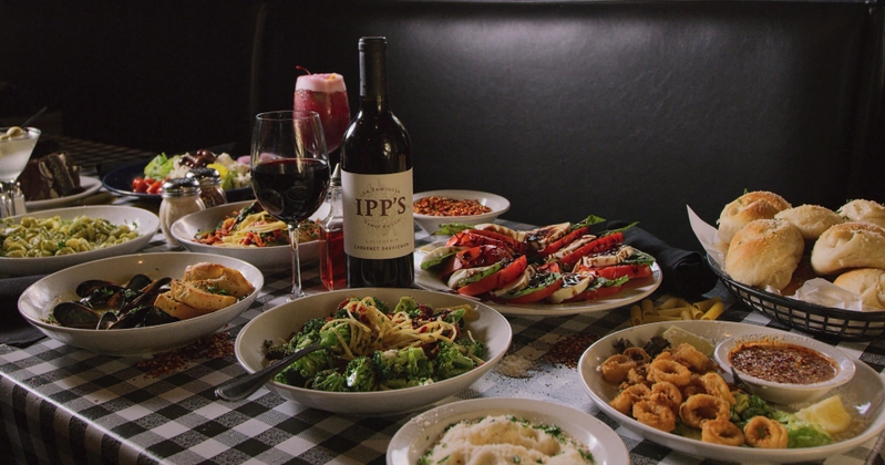 Several dishes served, side view