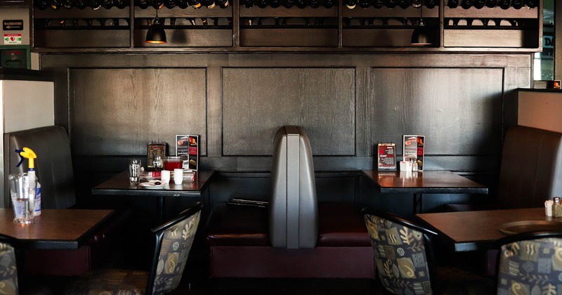 Interior, booth area, tables and chairs