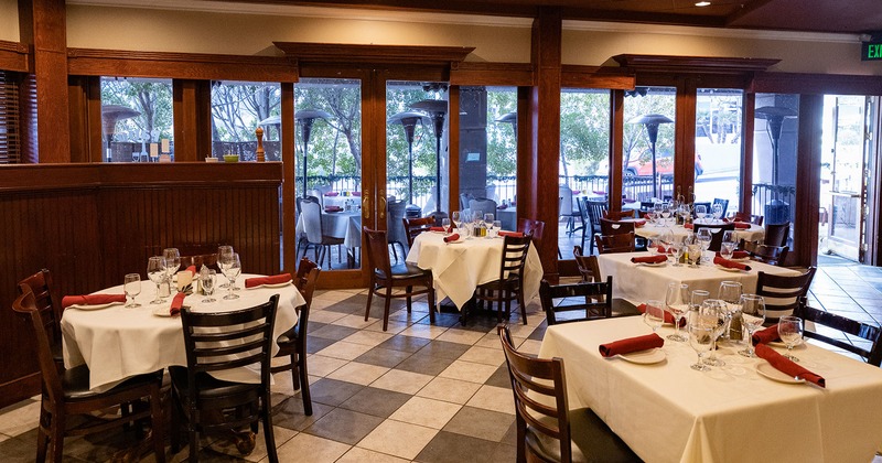 Interior, dining area, set tables ready for guests