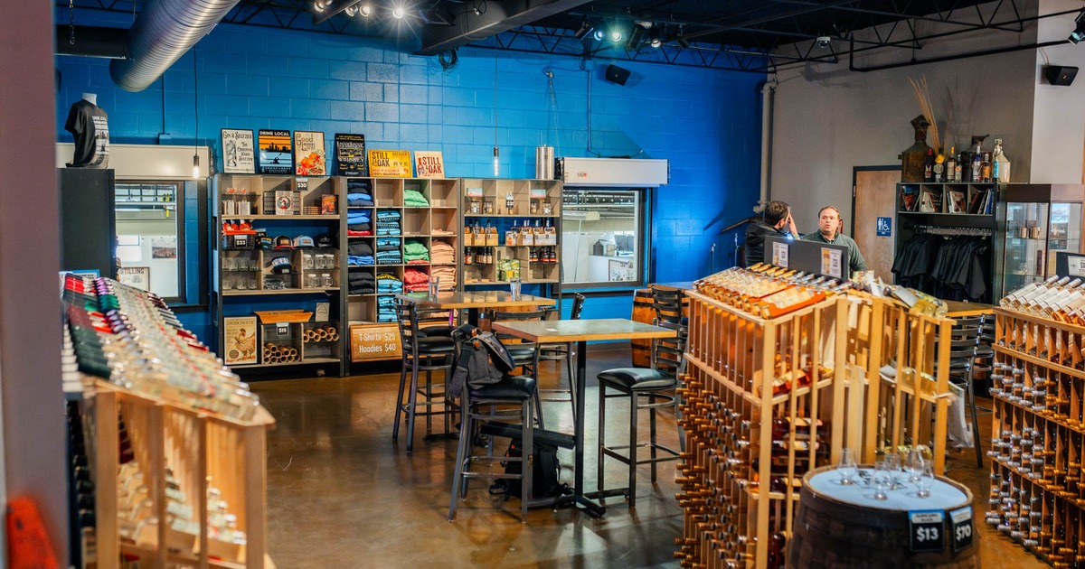 Store with merchandise and displaying racks