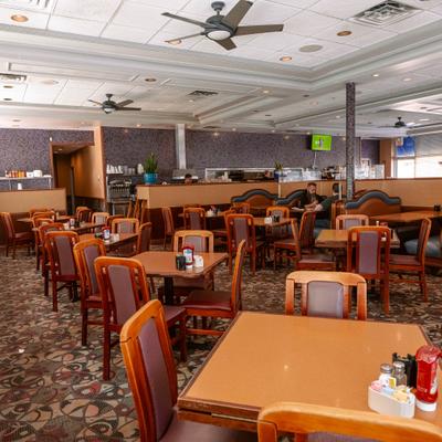 Restaurant interior, dining area.