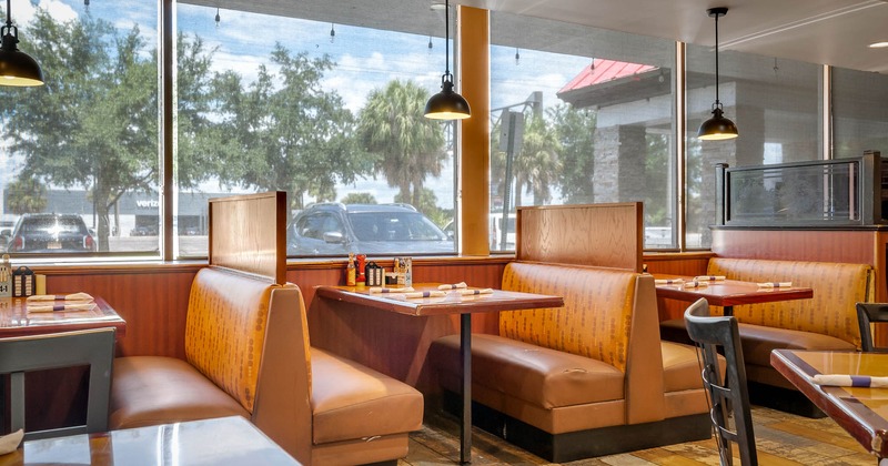 Interior, diner area, booths