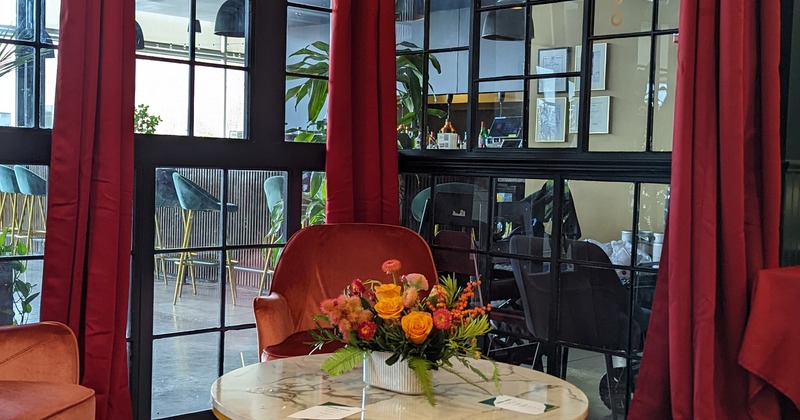 Interior, seating area and tables ready for guests