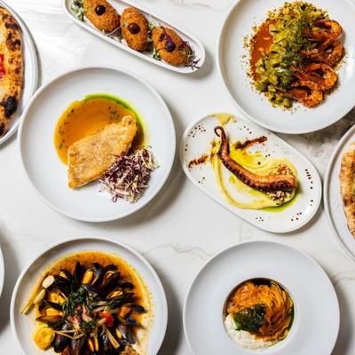 Assorted food dishes.