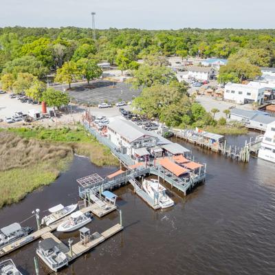 Aerial view of the waterfront along the Little River in South Carolina.