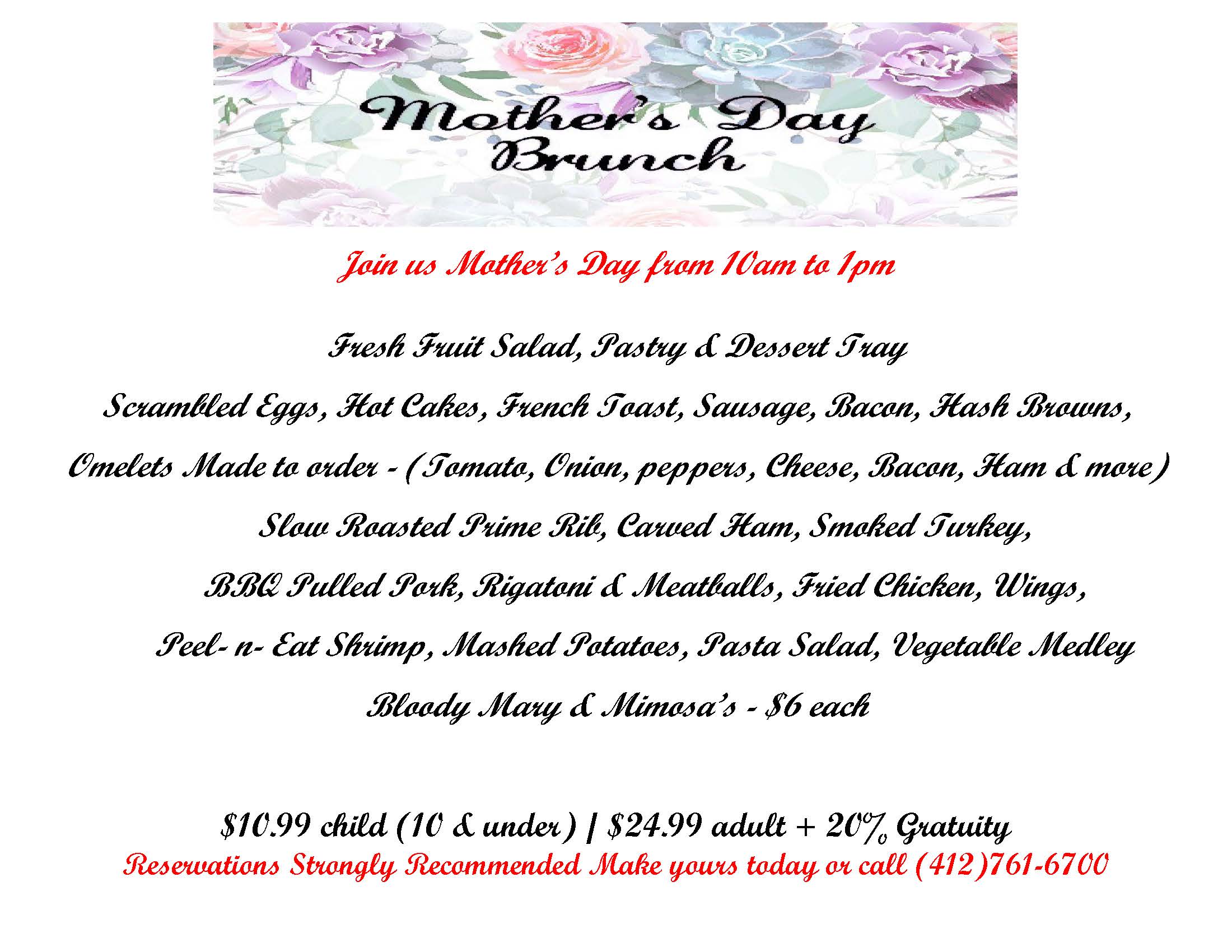mothers day brunch menu