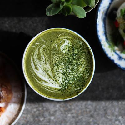 A cup of matcha latte.