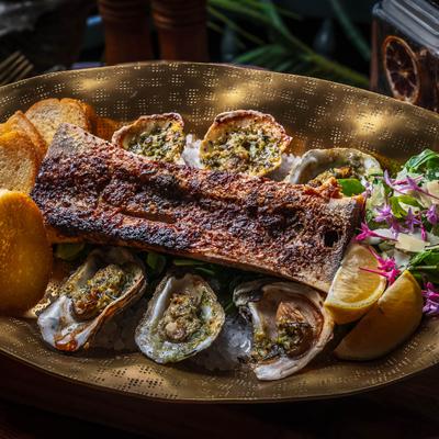 Served oyster in the plate