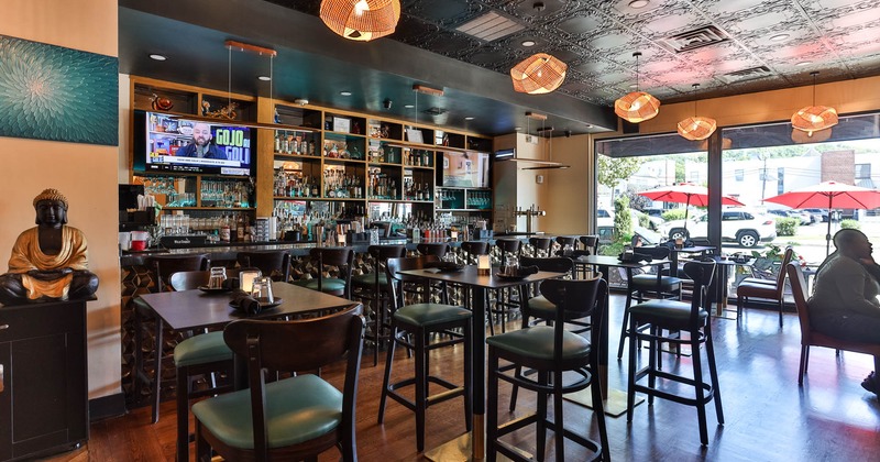 Interior, high tables and chairs