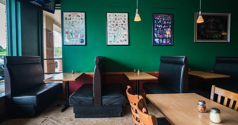 Interior, tables and sitting booths