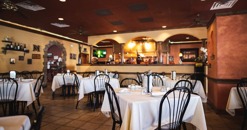 Restaurant interior, dining area and a bar