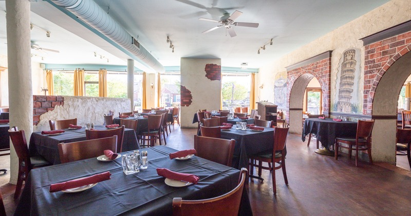 Interior, set dining area ready to receive guests