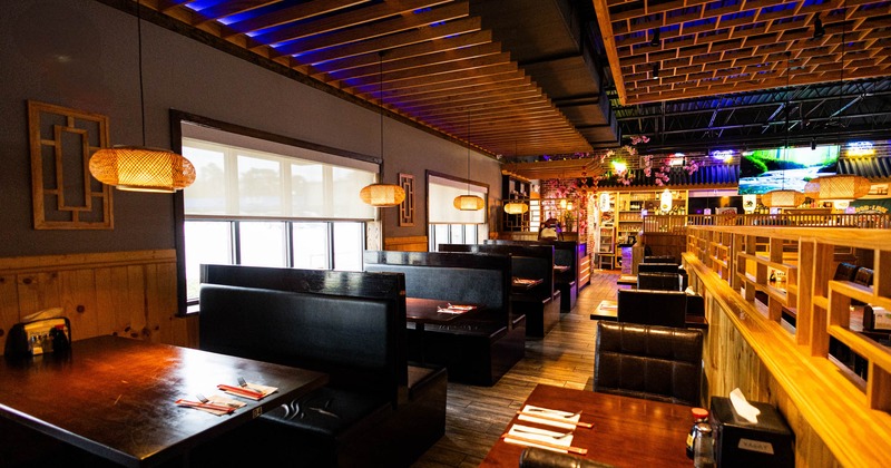 Interior, dining booths ready for guests