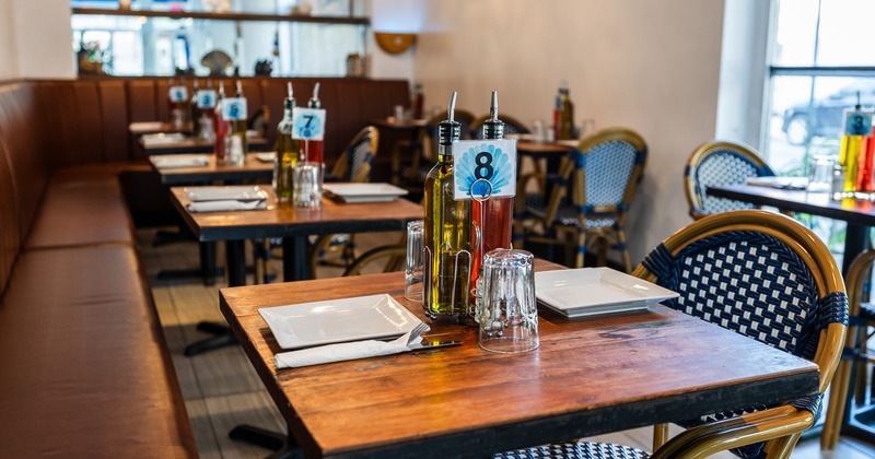 Diner tables line, chairs