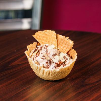 Chocolate Toffee Almond Cone Bowl served on the table.