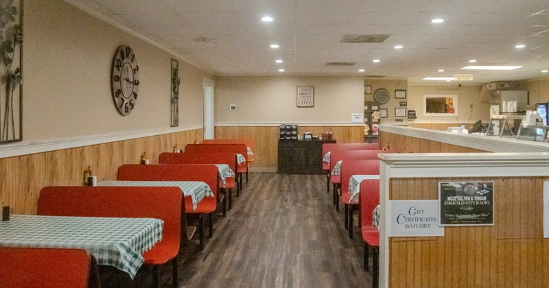 Dining area with benches and tables