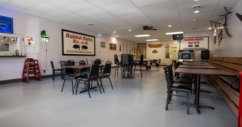 Dining space, tables ready for guests