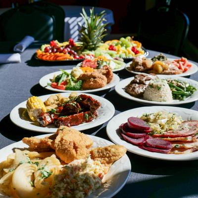 Variety of meals served on the table.