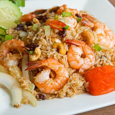 Pineapple and shrimp fried rice.
