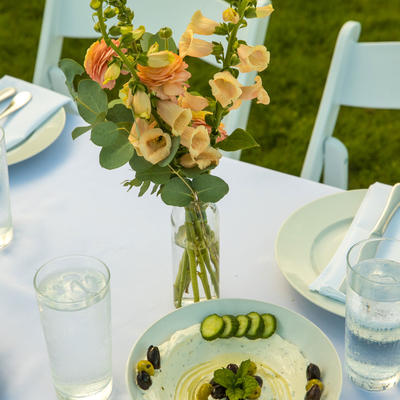 White dip with table decorations