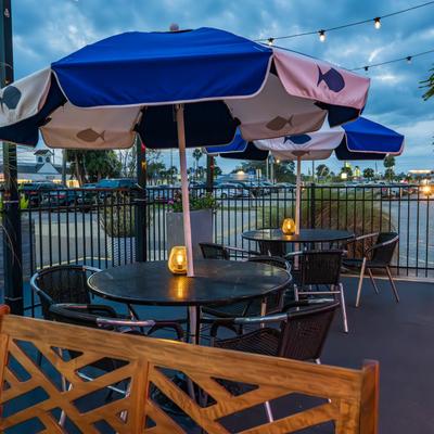 Exterior, patio area the outdoor patio dining area of The Fish Company restaurant