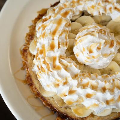 Banana Caramel Oatmeal Waffle, close-up.