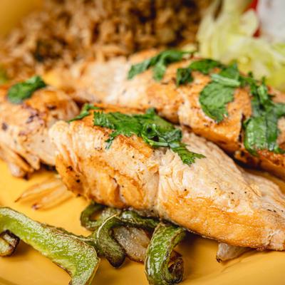 Grilled Salmon Fillet, close up.