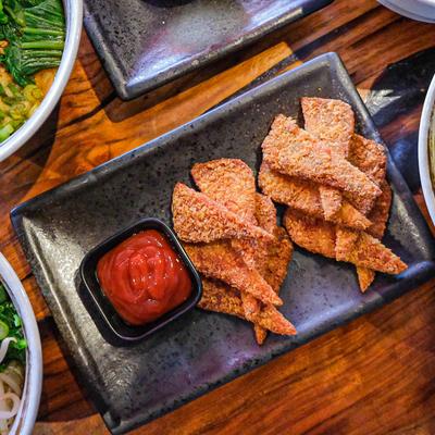 Fried spam chips and dip.