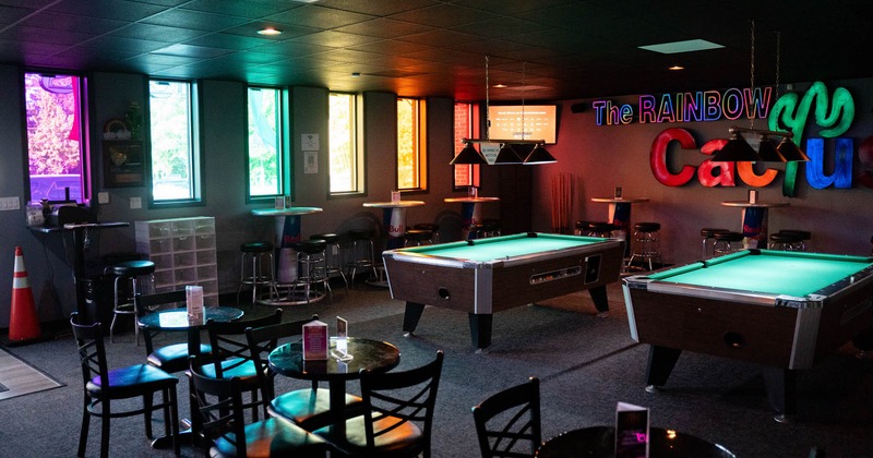 Seating area and pool tables