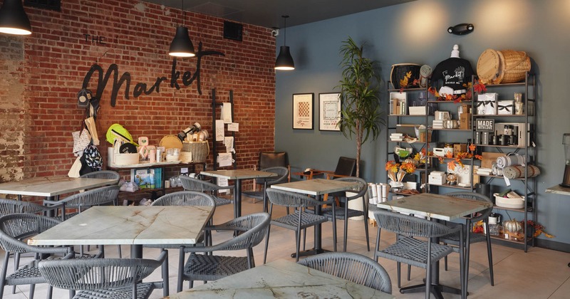 Interior, tables ready for guests