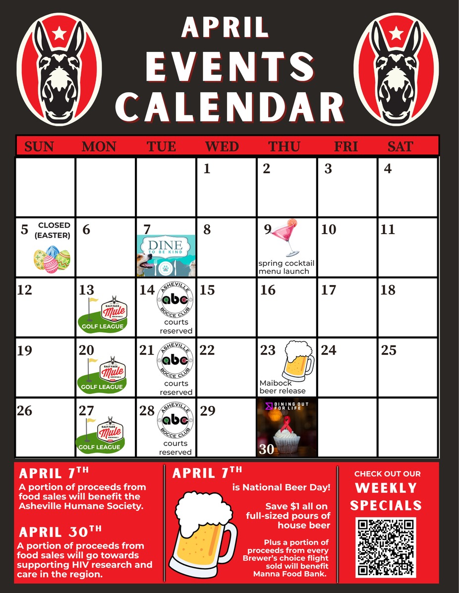 April Events Calendar at Salt Face Mule Brewing event photo