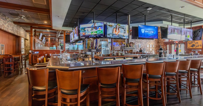 Interior, bar and bar stools