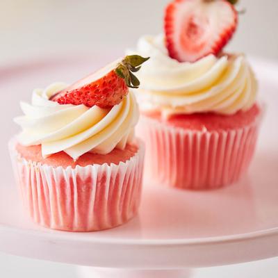 2 Strawberry Cupcakes served