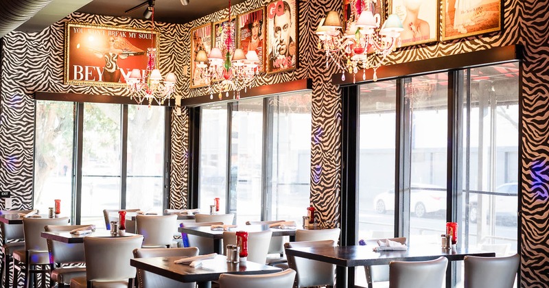 Interior, dining area with large windows