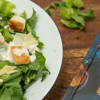 Caesar salad, close up.