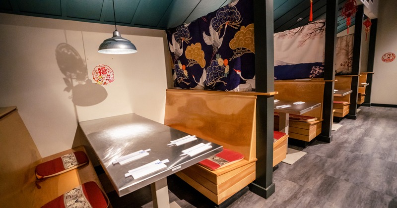 Interior, divided seating booths