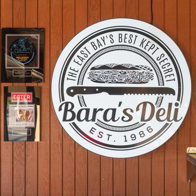 Interior, sign on the wall.