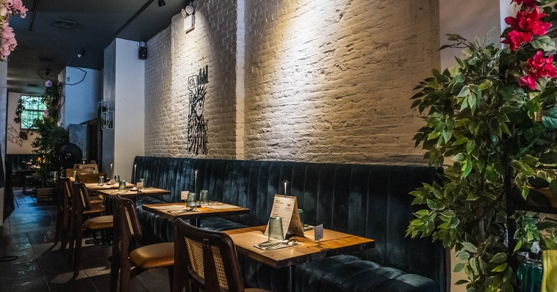 Interior dining area, velvet seating booth