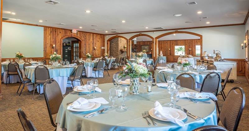 Interior, dining area ready for guests