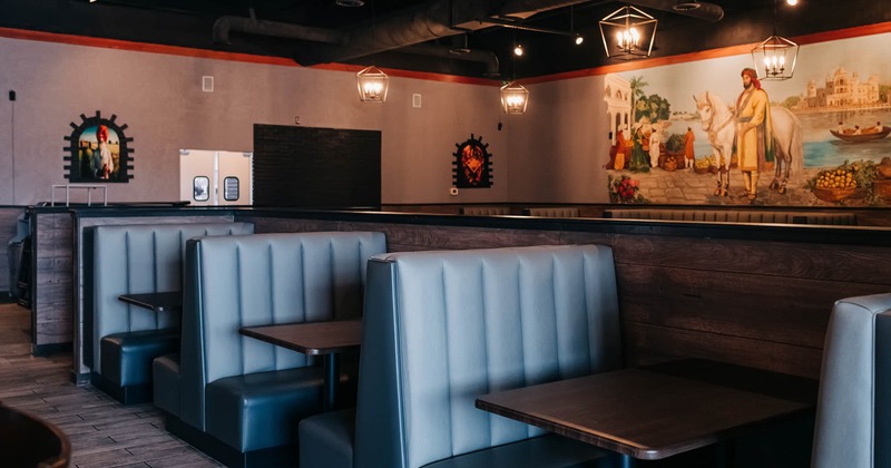 Interior, tables and seating booths