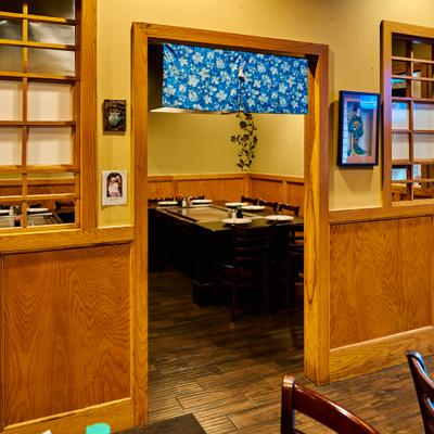 Wooden partition leading to the dining area.