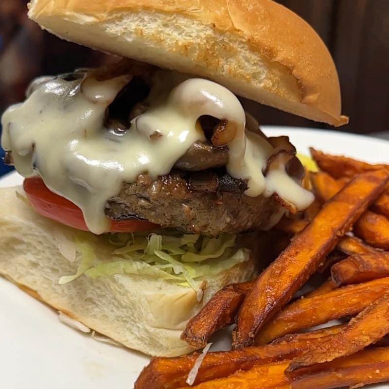 Bacon, Swiss, Mushroom Burger photo